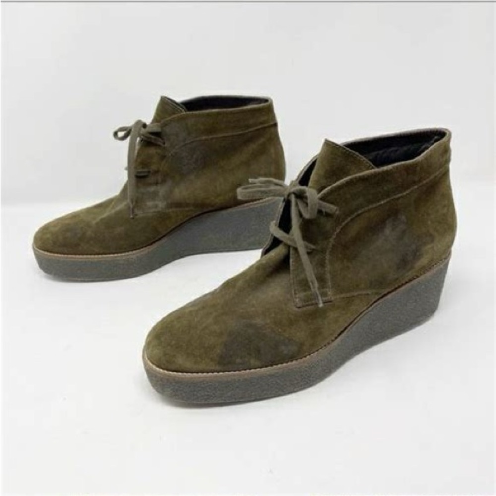 Aquatalia Italy Valeriee Weatherproof Suede Lace-Up Wedge Boots - Size 9